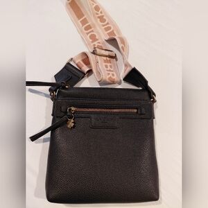 Lucky Brand Black Leather Crossbody Logo Strap